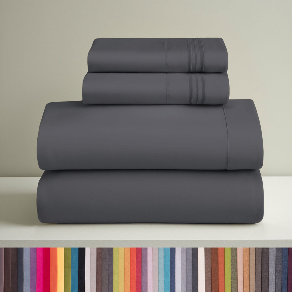 Sheets Set, 1800 Series 4 Piece Deep Pocket Sheets, 100% Soft Microfiber Bed Sheets Set, Gray